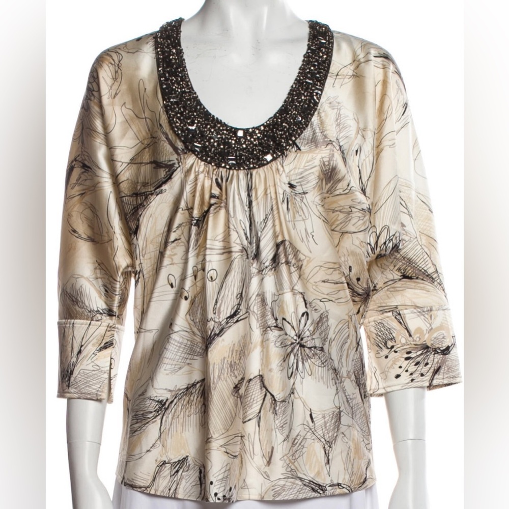 St. John Silk Blouse | Size S | Elegant Neutral + Luxe Feel